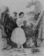 61.Fanny Elssler a pesti vendgszerepls vben, 1844-ben mint Donna Bianca A fest lomkpe c. tncjtkban. Josef Franz Srch metszete, 1844. OSzK SzT KE 3125