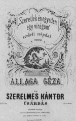129.Az els magyar operett, A szerelmes kntor (1862) dalai. Metszetes cmlap, Rzsavlgyi, Pest 1865. OSzK Zenemtr Z 50.580.