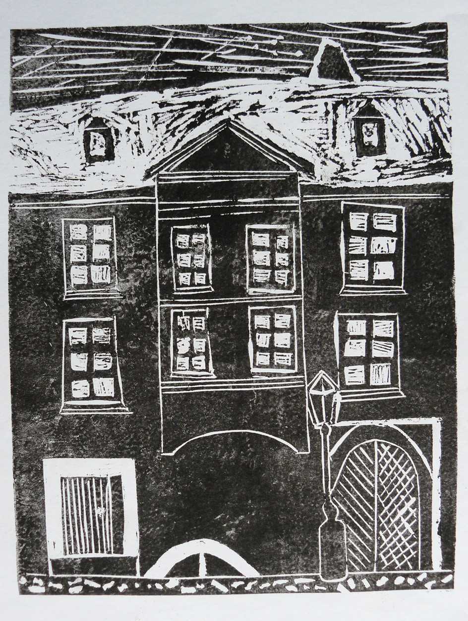 33. ábra – Linómetszet. Hallgatói munka. Festészet – grafika fakultáció I.